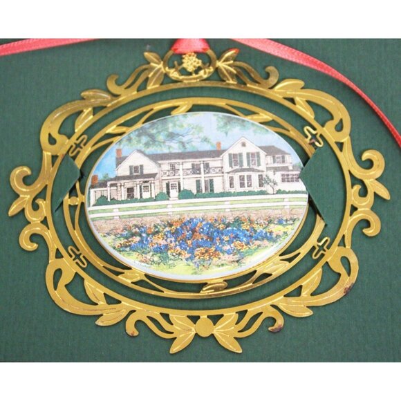 Vtg 1994 LJB Ranch House Texas Ornament Visions of Wildflowers Gold Porcelain - Picture 2 of 11